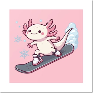 axolotl Funny snowboarding Posters and Art